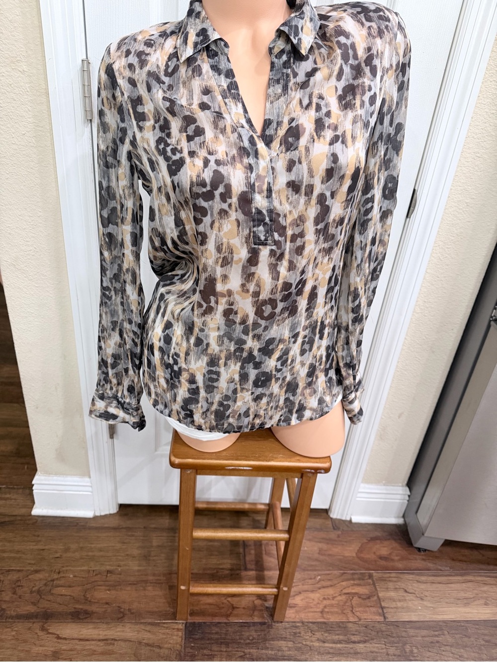 LOFT Small Sheer Leopard Animal Print Blouse Watercolor Tunic Top